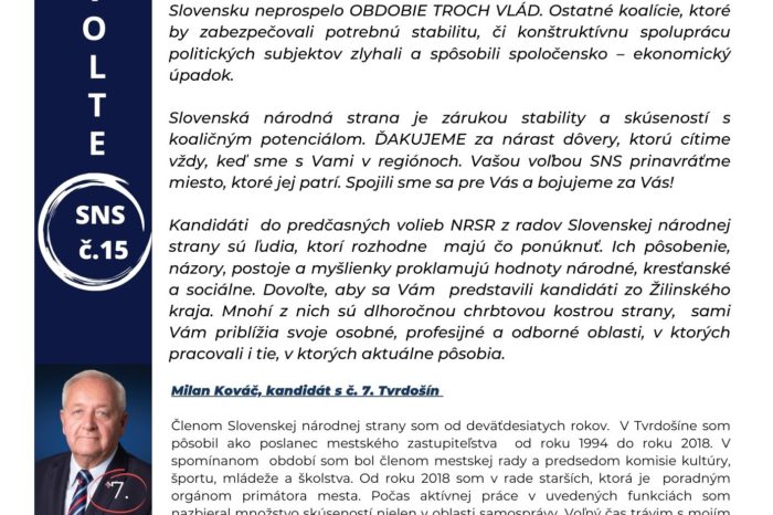 1871 SNS, strana  skúsených tvárí z regiónov